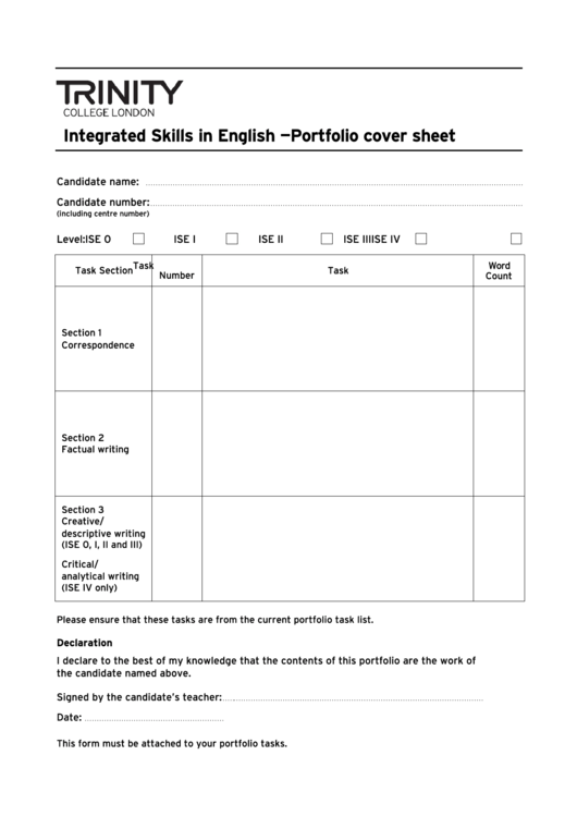 Integrated Skills In English - Portfolio Cover Sheet
