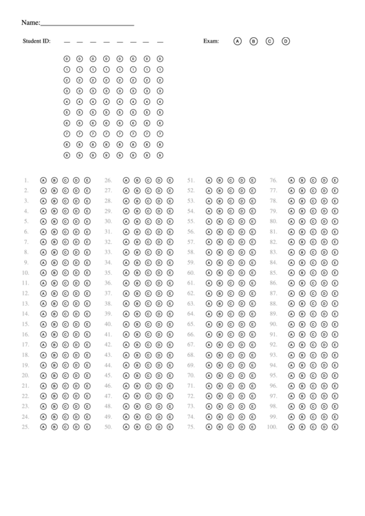 100 Question Bubble Sheet Printable Pdf Download