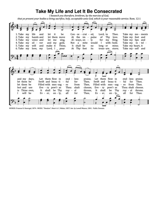 Henri A. C. Malan - Take My Life And Let It Be Consecrated Sheet Music Printable pdf