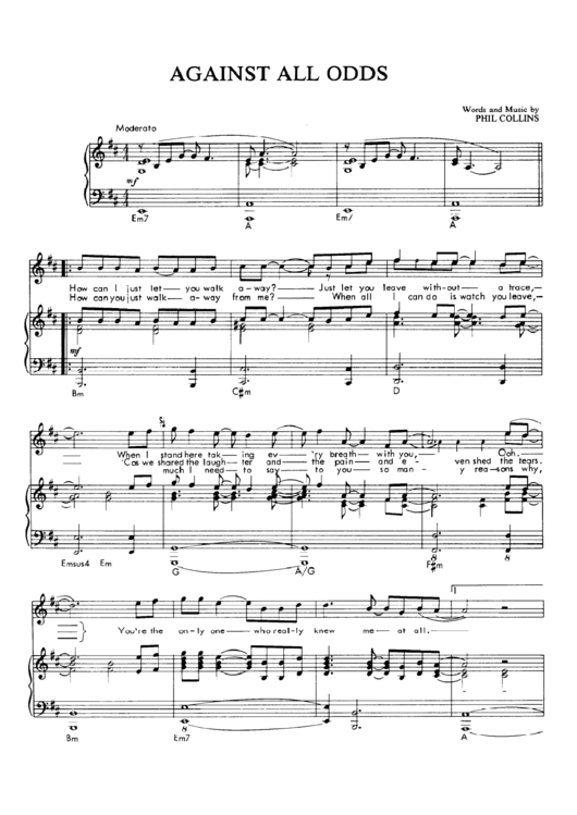 Phil Collins - Against All Odds Sheet Music Printable pdf