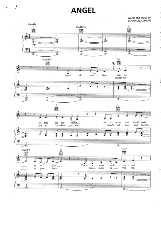 Sarah Mclachlan - Angel Sheet Music printable pdf download