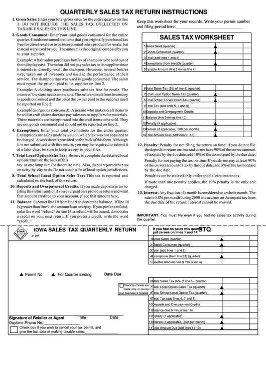 Form Stq Iowa Sales Tax Quarterly Return printable pdf download