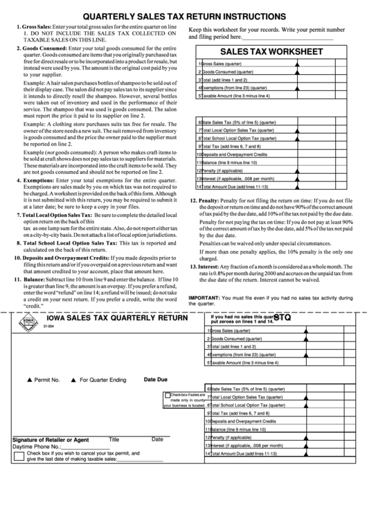 Form Stq Iowa Sales Tax Quarterly Return Printable Pdf Download