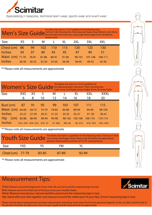 Scimitar Size Chart printable pdf download