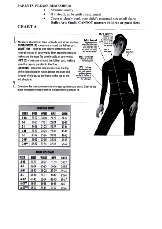 Ballet Clothing Size Chart Printable pdf