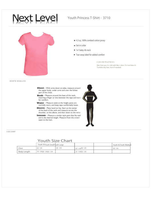 Next Level T-Shirt Size Chart Printable pdf