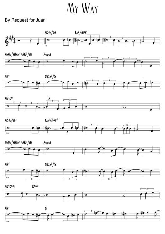 My Way Music Sheet Printable pdf