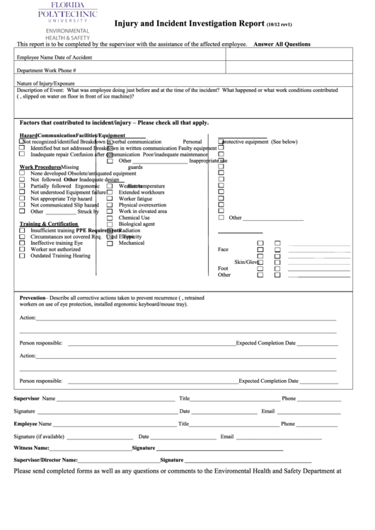 Injury And Incident Investigation Report Form