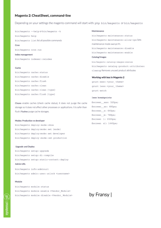 Magenta 2 Cheat Sheet - Command-Line Printable pdf