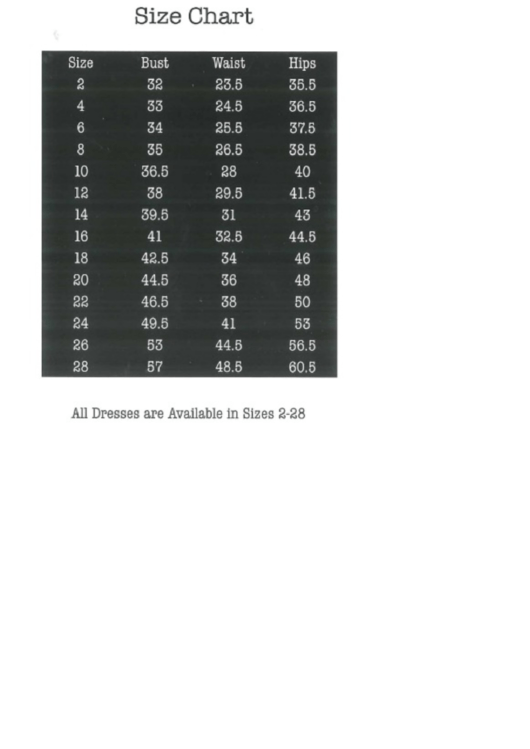 Mori Lee Size Chart Printable pdf