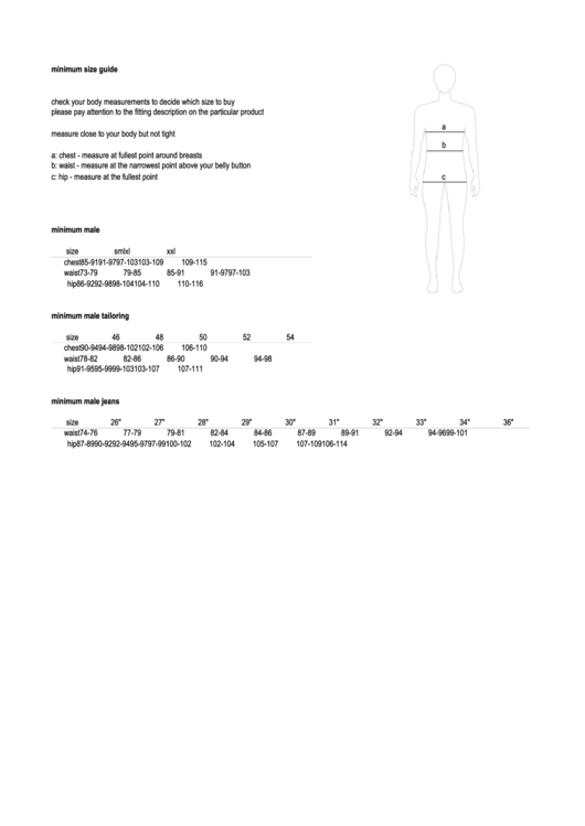 Male Minimum Size Chart Printable pdf