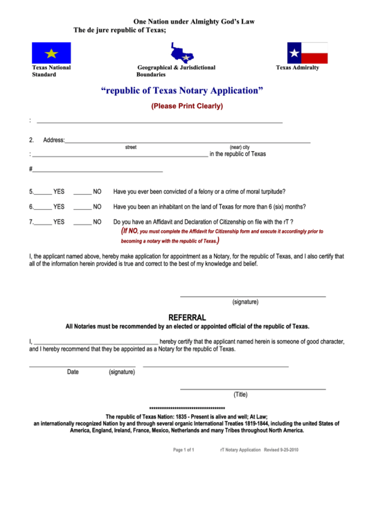 Republic Of Texas Notary Application Printable Pdf Download