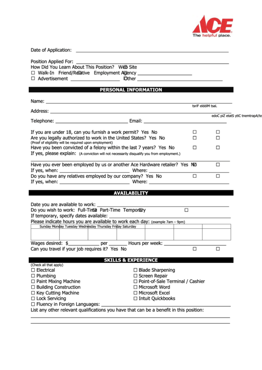 Job Application Form Printable pdf