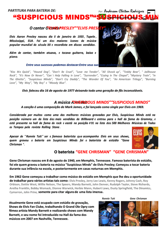 Elvis Presley - Suspicious Minds - Music Sheet Printable pdf