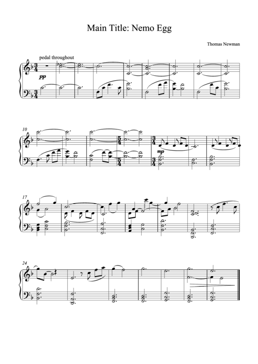Main Title - Nemo Egg - Music Sheet Printable pdf