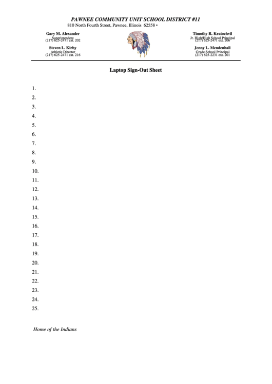 Laptop Sign-Out Sheet Printable pdf