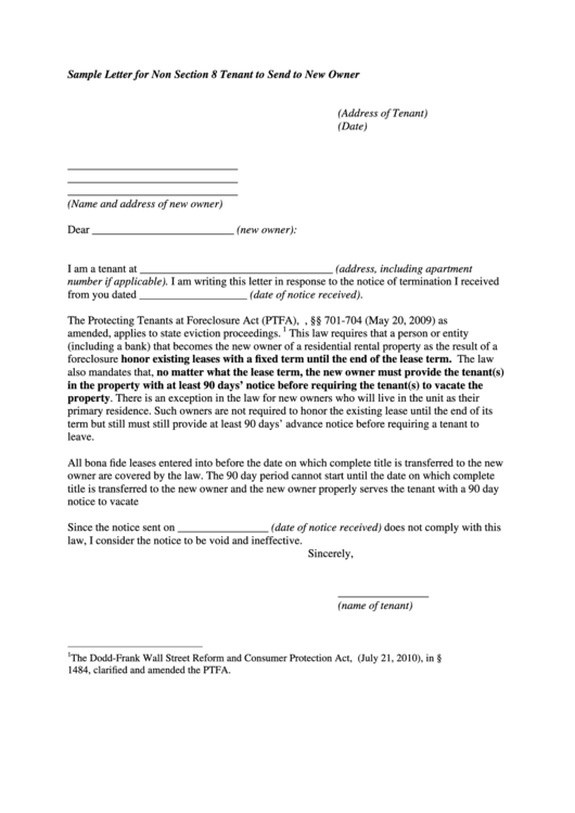 Sample Letter For Non Section 8 Tenant To Send To New Owner Printable pdf