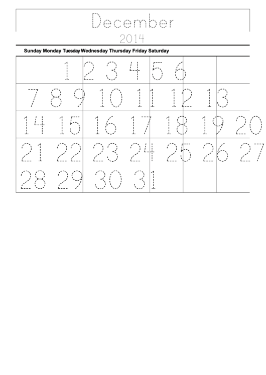 December 2014 Calendar Template Printable pdf