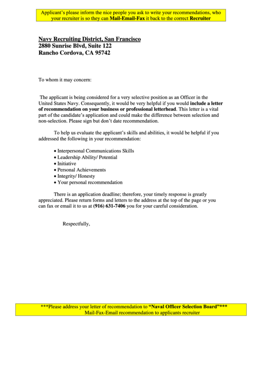 Sample Us Navy Professional Reference Letter Printable pdf