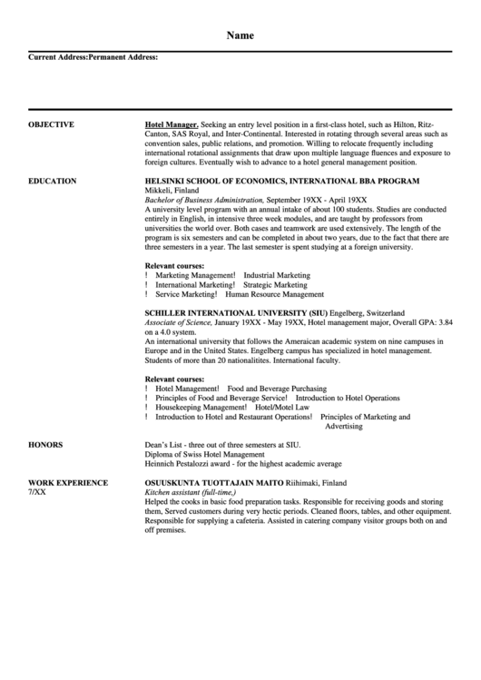 Sample Hotel Manager Resume Template Printable pdf