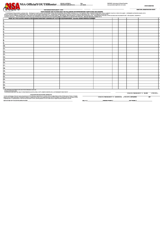 Softball Roster Template Printable pdf