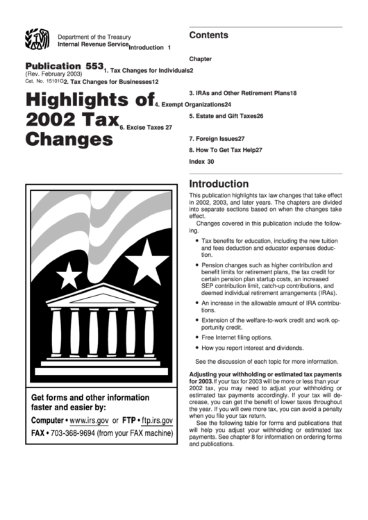 Publication 553 - Highlights Of 2002 Tax Changes Printable pdf
