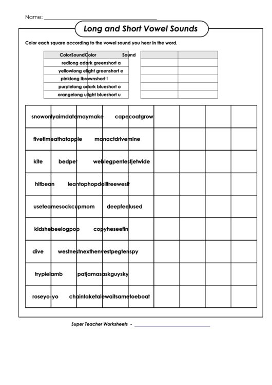 Long And Short Vowel Sounds Worksheets - With Answers Printable pdf