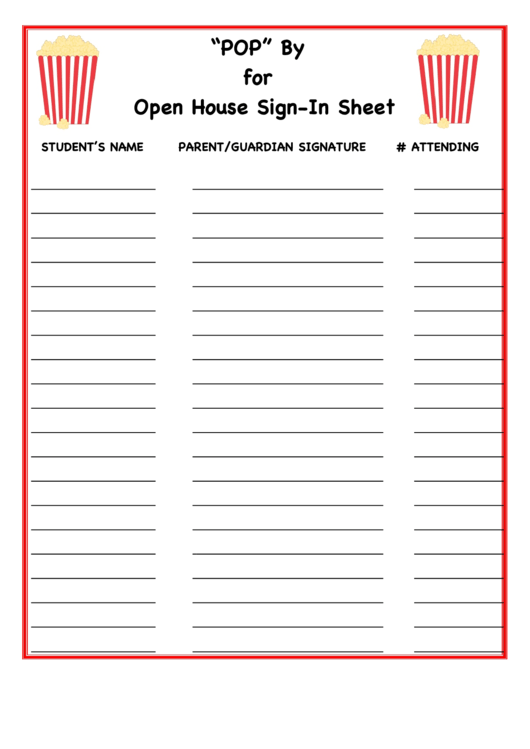 Pop By For Open House Sign-in Sheet Template