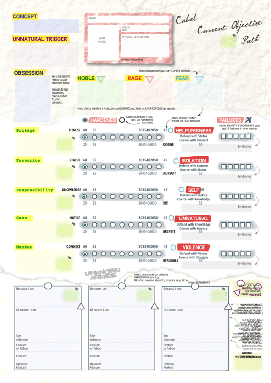 Fillable Unknown Armies Character Sheet Printable pdf