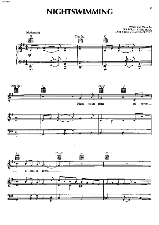 Bill Berry, Peter Buck, Mike Mills And Michael Stipe - Nightswimming Sheet Music Printable pdf