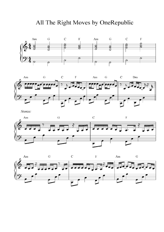 One Republic - All The Right Moves Sheet Music Printable pdf