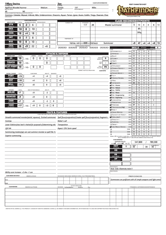 Fillable Pathfinder Character Sheet Printable Pdf Download