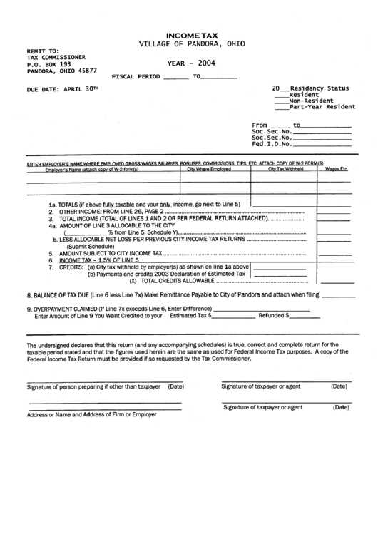 Tax Village Of Pandora, Ohio 2004 printable pdf download