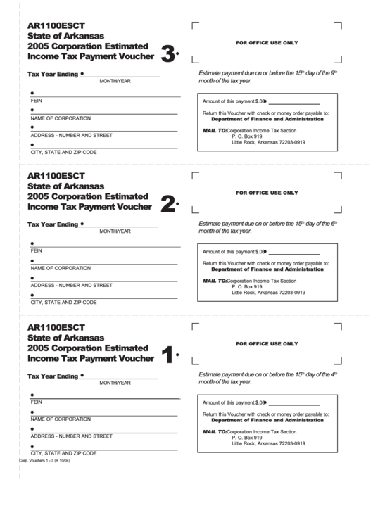 Form Ar1100esct - Corporation Estimated Income Tax Payment Voucher - State Of Arkansas - 2005 Printable pdf