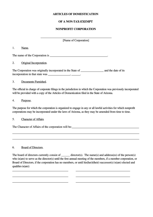 Form Cf:0036b - Articles Of Domestication Of A Non-Tax-Exempt Nonprofit Corporation Printable pdf