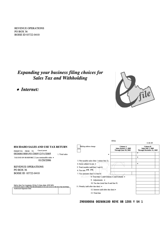 Idaho Sales And Use Tax Return Printable pdf