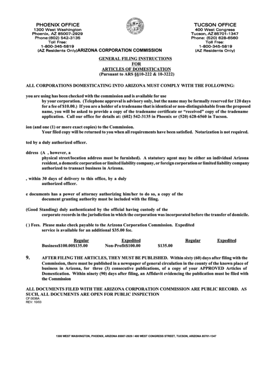 Form Cf:0036a - Articles Of Domestication Of A Tax-Exempt Nonprofit Corporation - 2003 Printable pdf