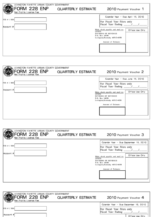 Form 228 Enp - Quarterly Estimate Payment Vouchers - 2010 Printable pdf