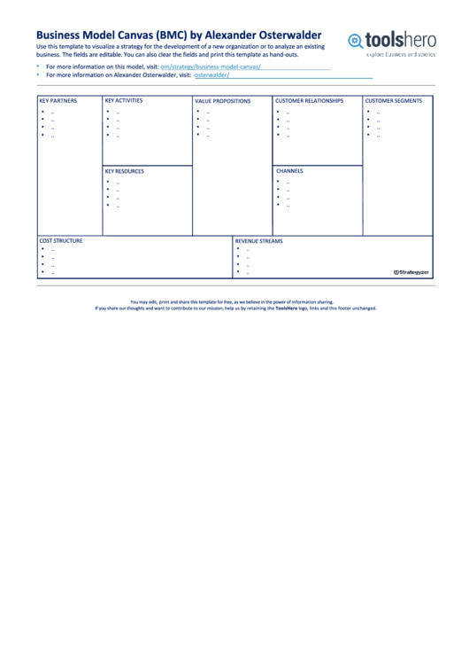 Business Model Canvas (Bmc) Template Printable pdf