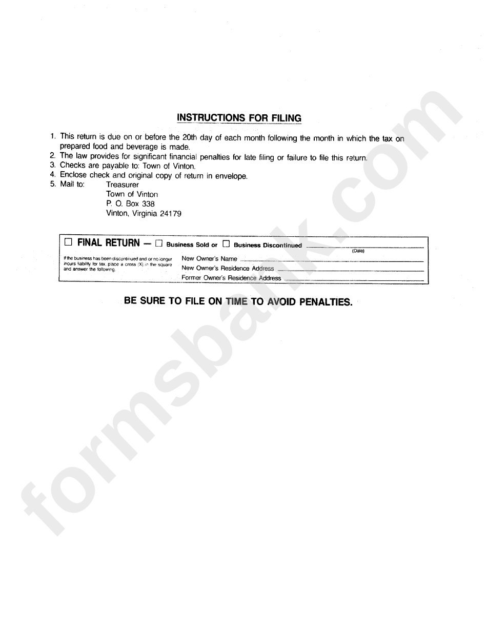 Final Business Tax Return Town Of Vinton printable pdf download