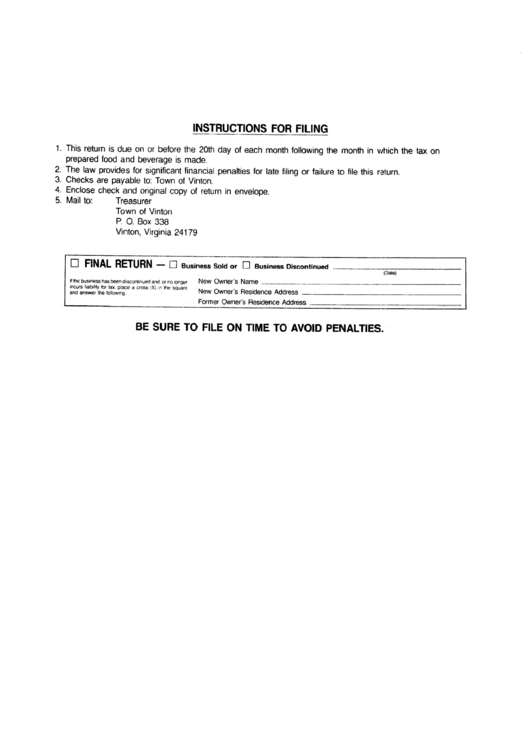 Final Business Tax Return Town Of Vinton printable pdf download