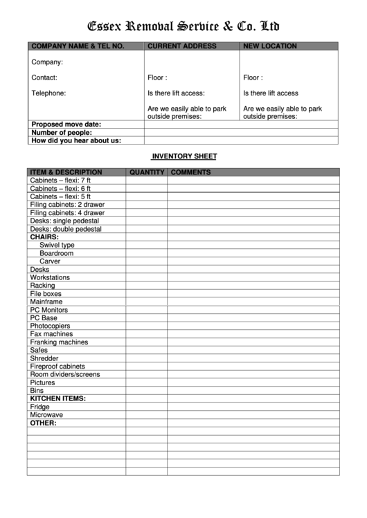 Inventory Sheet Template printable pdf download