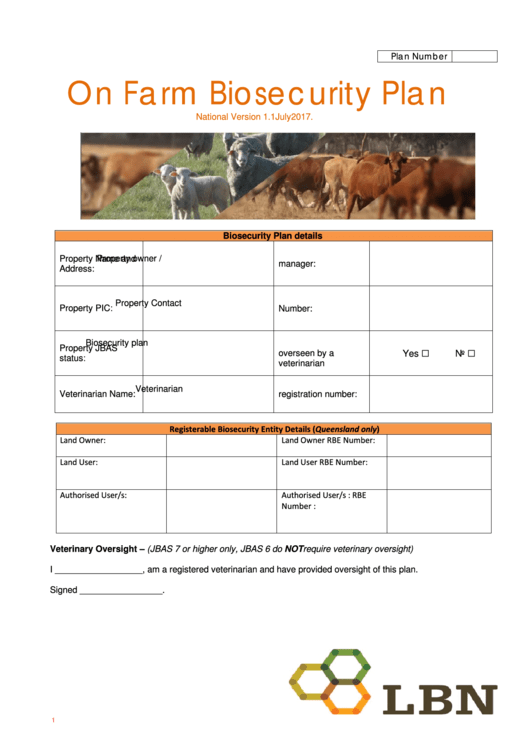 Fillable On-Farm Biosecurity Plan Template Printable pdf