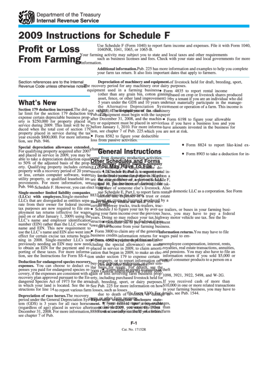 Instructions For Schedule F - Profit Or Loss From Farming - 2009 Printable pdf