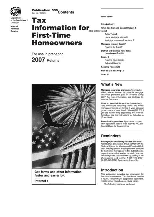 Publication 530 - Tax Information For First-Time Homeowners - 2007 Printable pdf