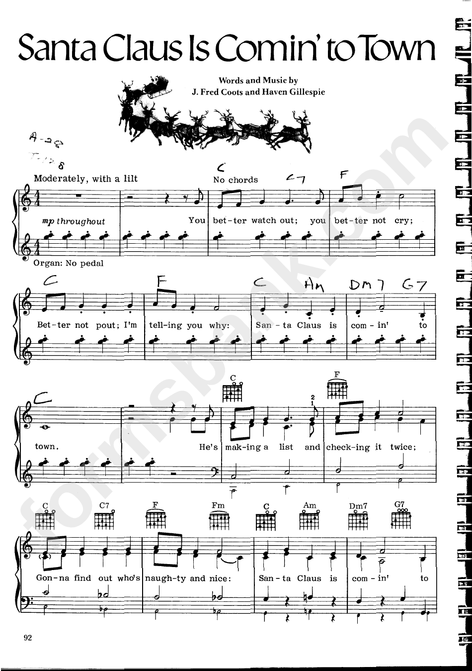 Haven Gillespie Santa Claus Is Comin' To Town Sheet Music printable