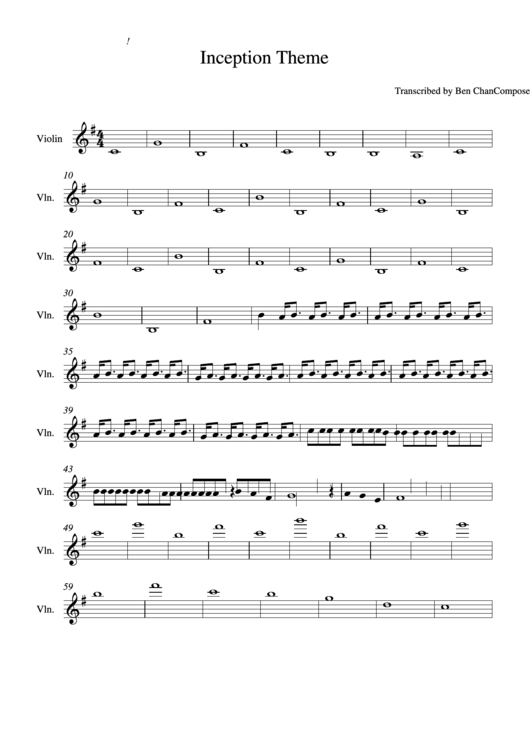 Hans Zimmer - Inception Theme Sheet Music Printable pdf