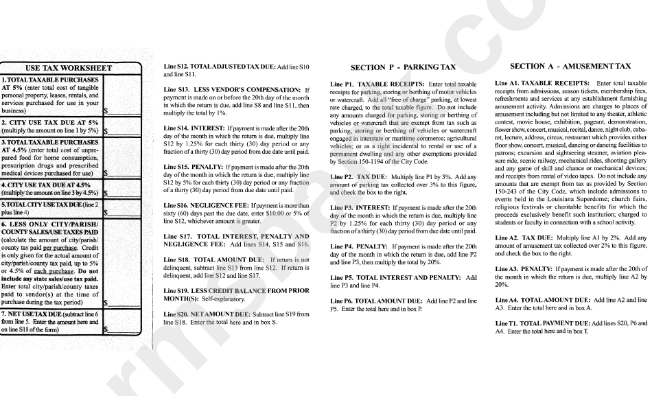 Instructions For Form 8040 - Sales/use Tax, Parking Tax, Amusement Tax Return - State Of Louisiana