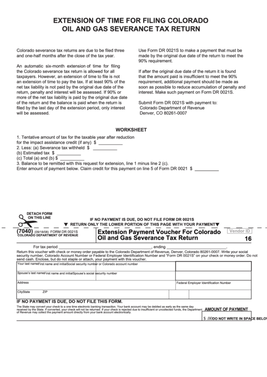 Form Dr 0021s - Extension Payment Voucher For Colorado Oil And Gas Severance Tax Return - 2008 Printable pdf