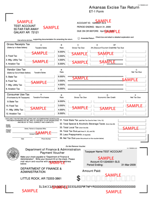 Fillable Form Et 1 Sample Arkansas Excise Tax Return Printable Pdf Download 7556